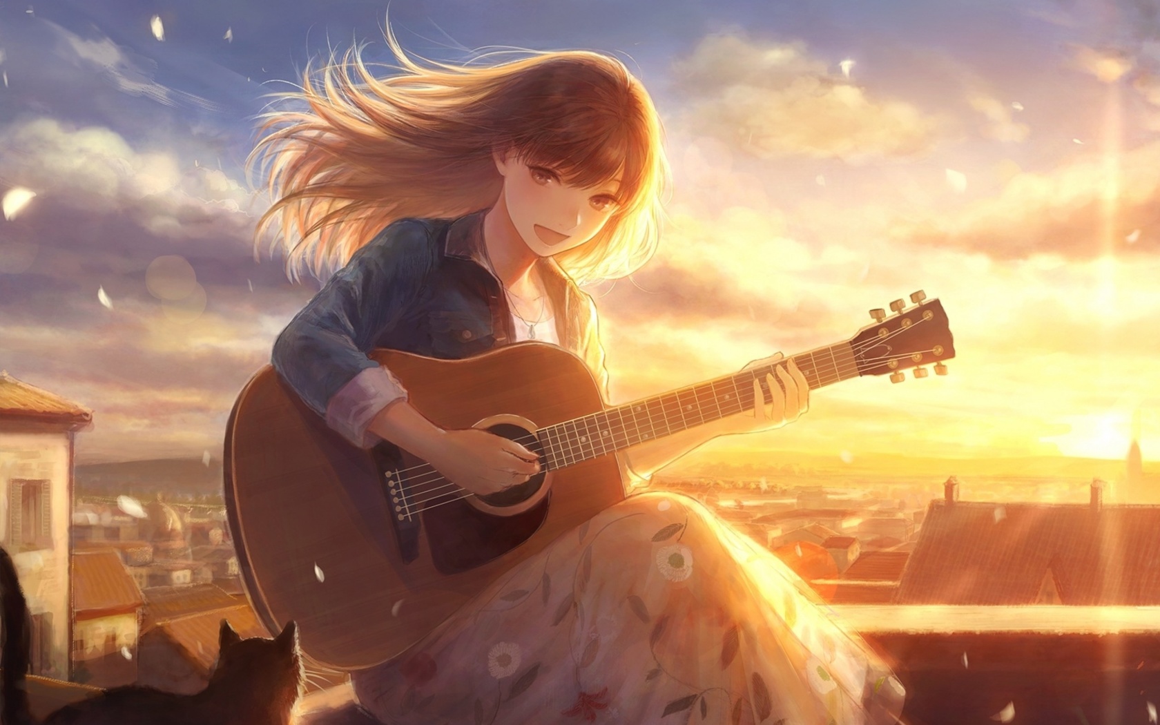 Anime Girl with Guitar wallpaper 1680x1050