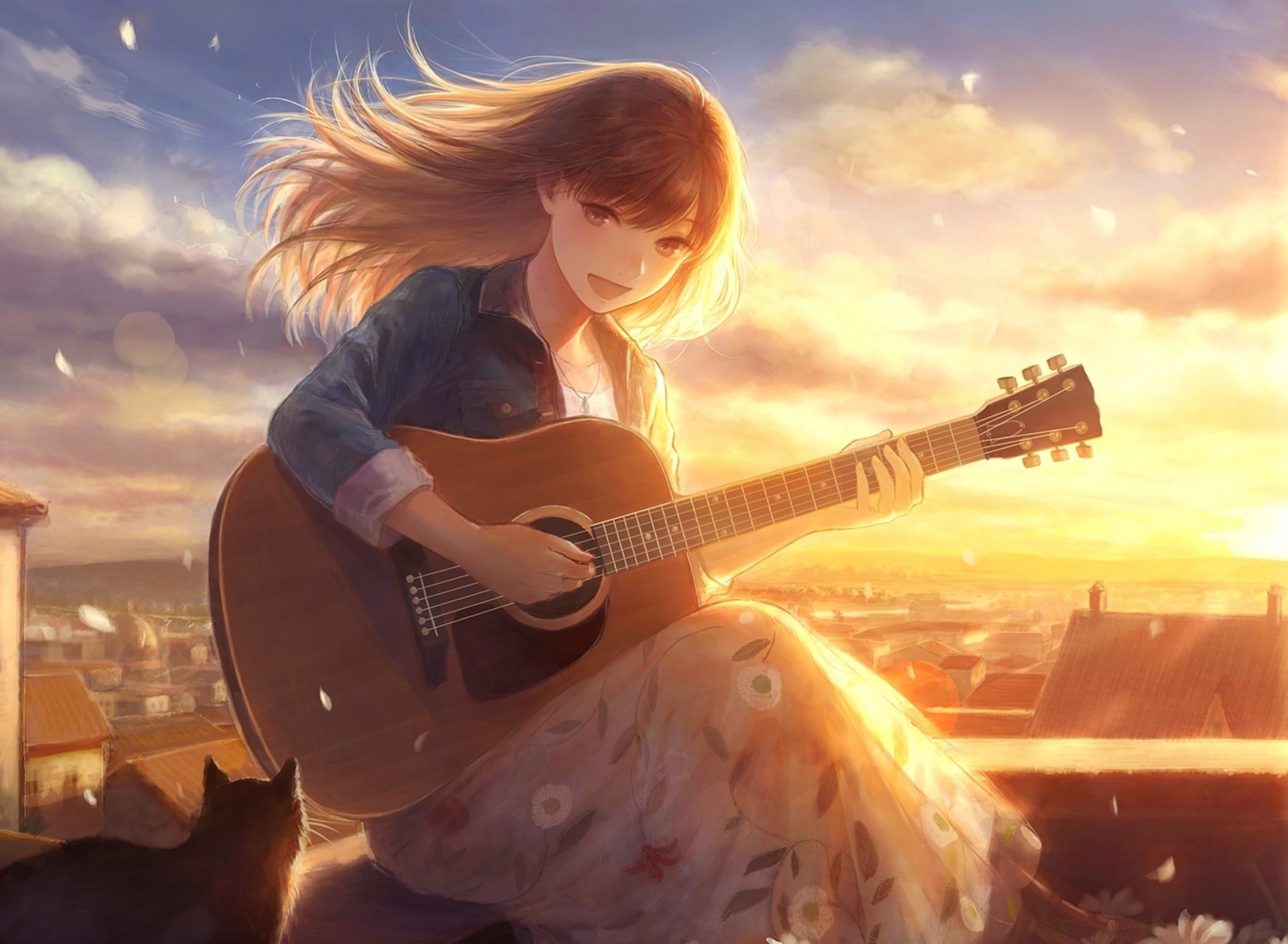 Обои Anime Girl with Guitar 1920x1408