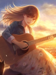 Anime Girl with Guitar wallpaper 240x320