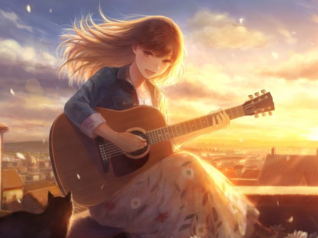 Das Anime Girl with Guitar Wallpaper 640x480