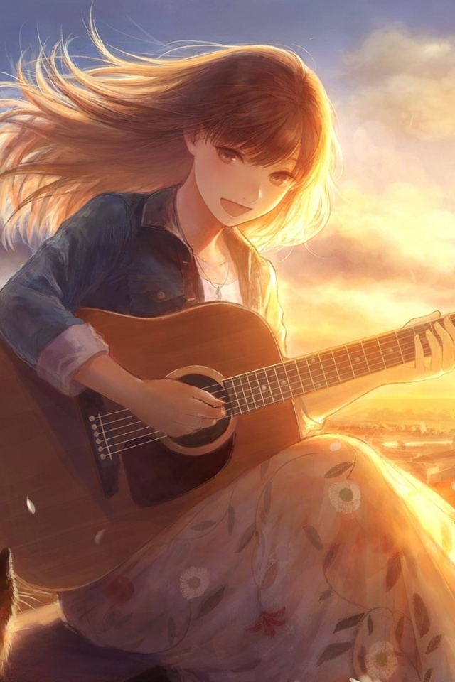 Fondo de pantalla Anime Girl with Guitar 640x960