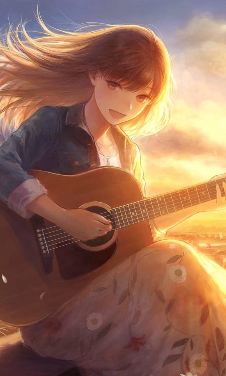 Sfondi Anime Girl with Guitar 768x1280