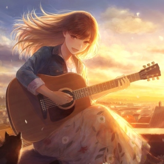 Anime Girl with Guitar papel de parede para celular para iPad mini 2