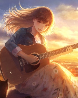 Kostenloses Anime Girl with Guitar Wallpaper für Nokia Lumia 800