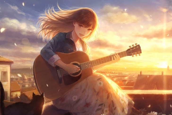 Anime Girl with Guitar screenshot #1