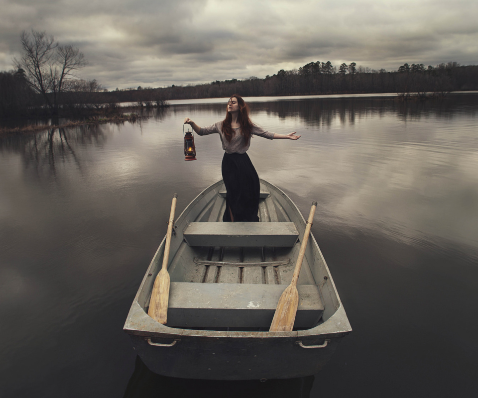 Girl In Boat With Candle wallpaper 960x800