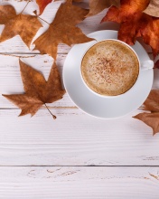 Das Cozy autumn morning with a cup of hot coffee Wallpaper 176x220