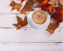 Cozy autumn morning with a cup of hot coffee wallpaper 220x176
