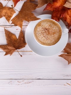 Fondo de pantalla Cozy autumn morning with a cup of hot coffee 240x320