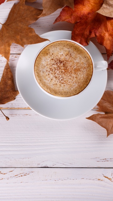 Fondo de pantalla Cozy autumn morning with a cup of hot coffee 360x640