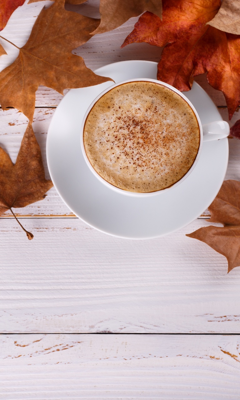 Fondo de pantalla Cozy autumn morning with a cup of hot coffee 768x1280