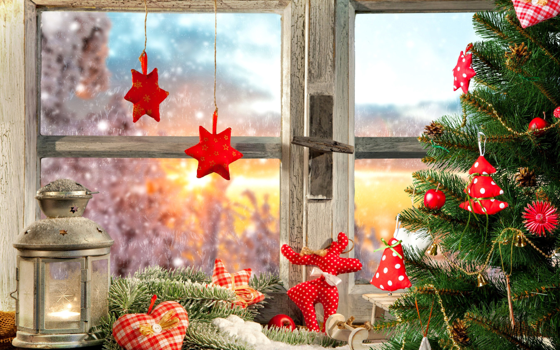 Обои Christmas Window Home Decor 1920x1200