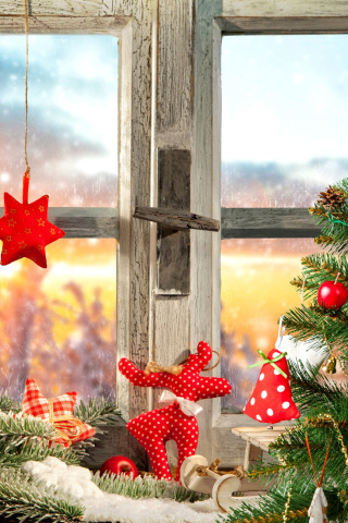 Das Christmas Window Home Decor Wallpaper 320x480