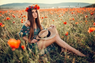 Girl in Poppy Field Wallpaper for Android, iPhone and iPad