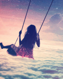 Fondo de pantalla Girl On Swing Above Cloudy Sky 128x160
