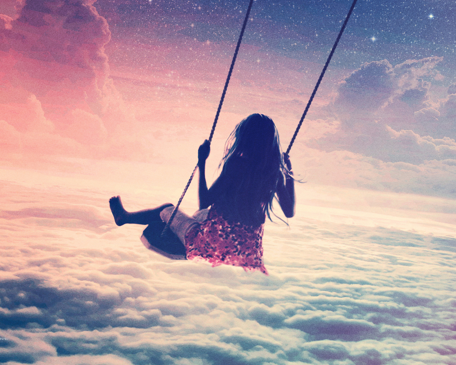 Girl On Swing Above Cloudy Sky wallpaper 1600x1280