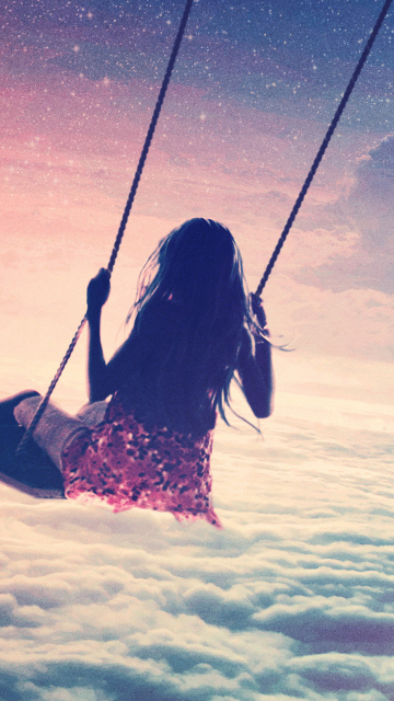 Girl On Swing Above Cloudy Sky wallpaper 360x640