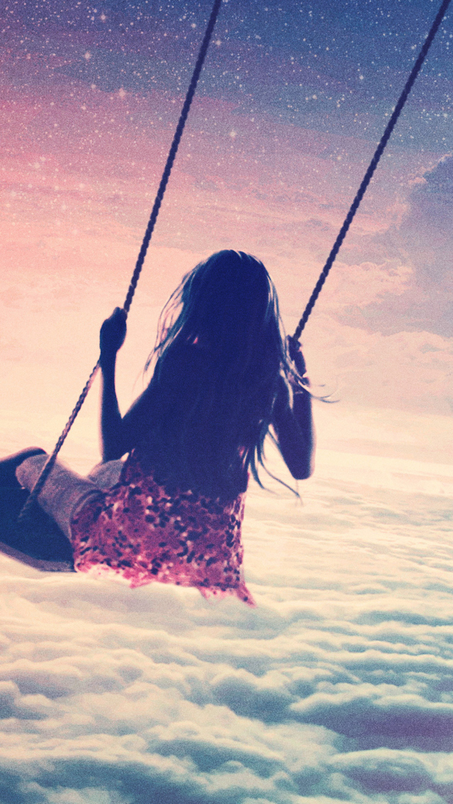Girl On Swing Above Cloudy Sky screenshot #1 640x1136