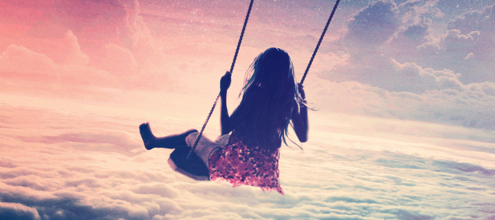 Fondo de pantalla Girl On Swing Above Cloudy Sky 720x320