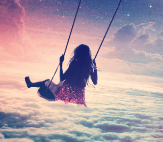 Girl On Swing Above Cloudy Sky Background for 1024x1024