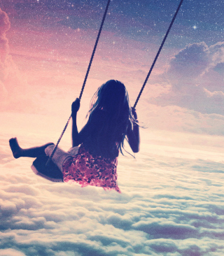 Girl On Swing Above Cloudy Sky Background for Nokia 5233