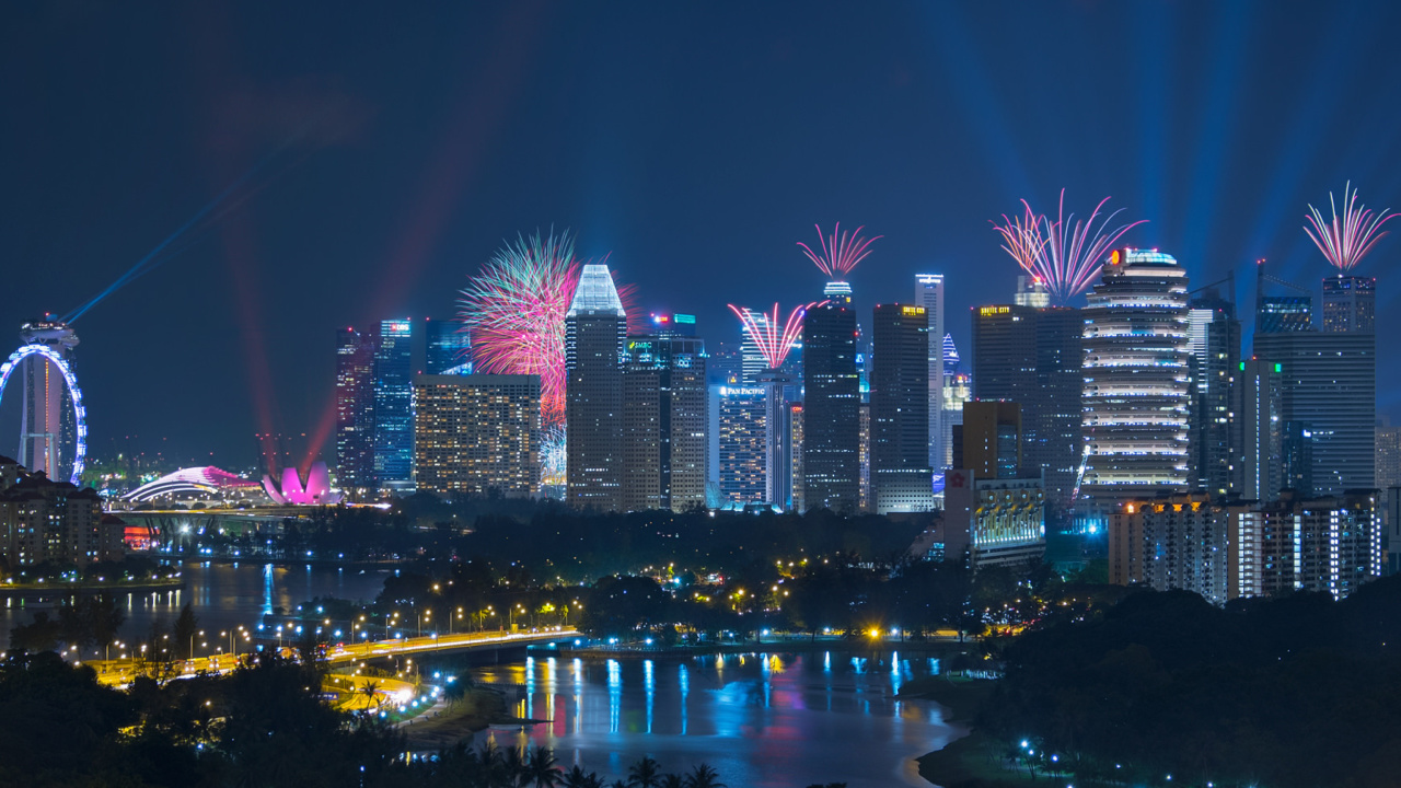 Singapore Fireworks wallpaper 1280x720