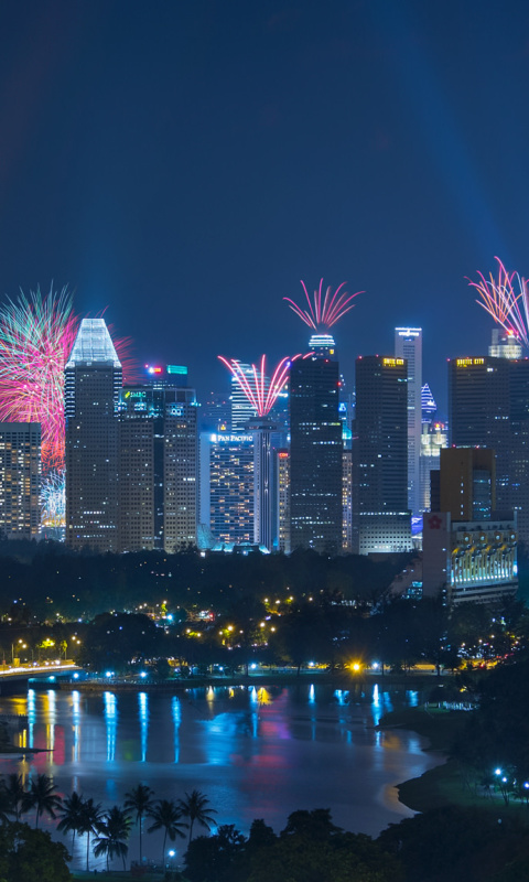 Das Singapore Fireworks Wallpaper 480x800