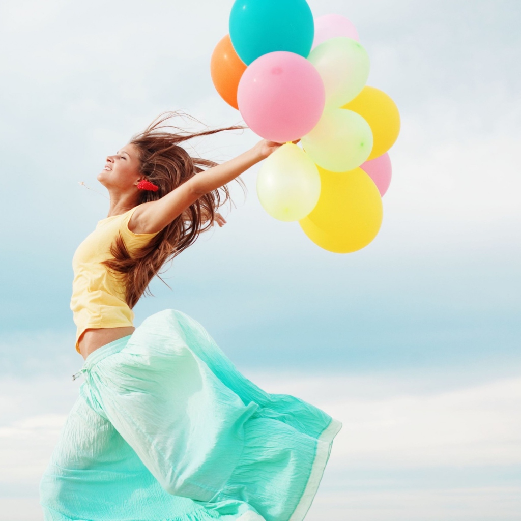 Screenshot №1 pro téma Girl With Colorful Balloons 1024x1024
