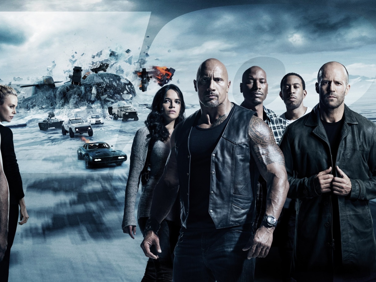 Обои The Fate of the Furious with Vin Diesel, Dwayne Johnson, Charlize Theron 1600x1200