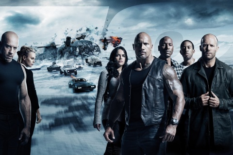 Sfondi The Fate of the Furious with Vin Diesel, Dwayne Johnson, Charlize Theron 480x320