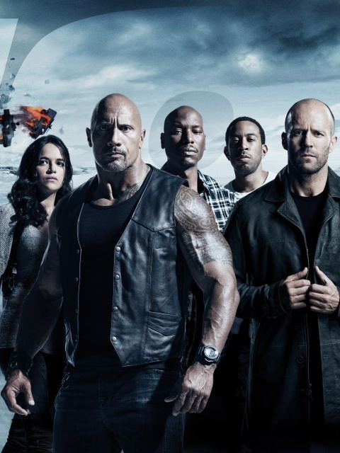 Обои The Fate of the Furious with Vin Diesel, Dwayne Johnson, Charlize Theron 480x640