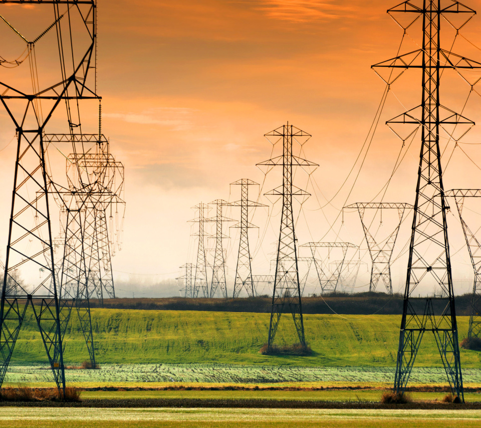 Power lines on field wallpaper 960x854