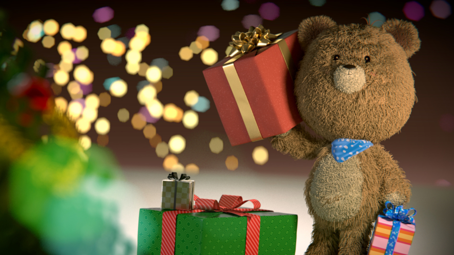 Screenshot №1 pro téma Teddy Bear With Gifts 1920x1080