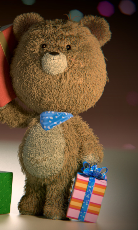 Fondo de pantalla Teddy Bear With Gifts 480x800