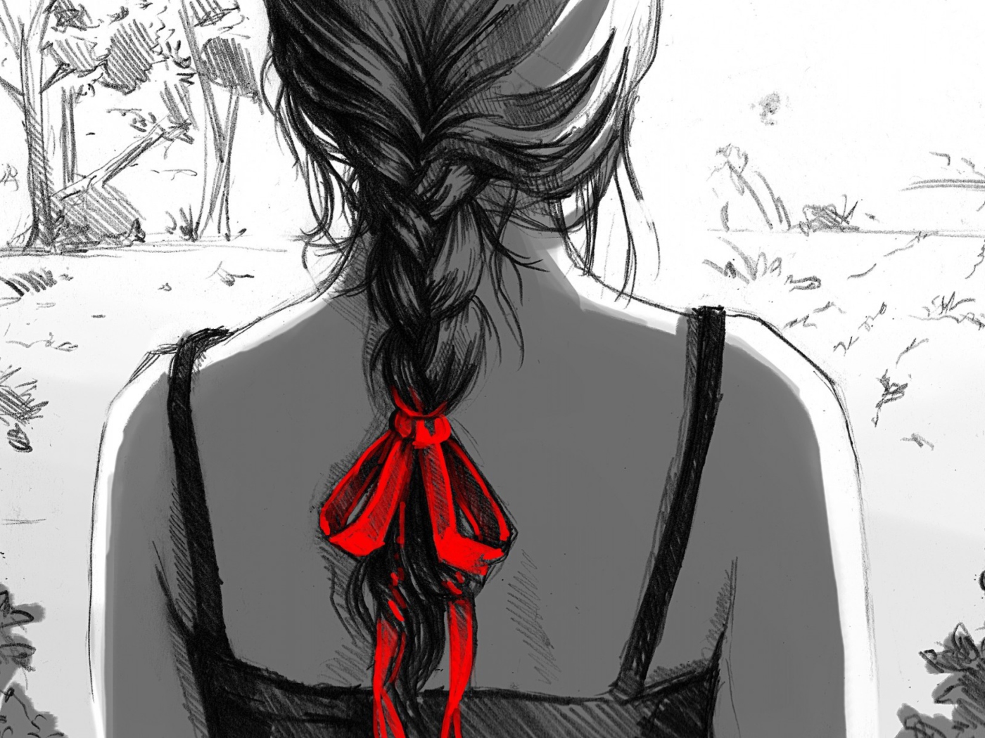 Das Sketch Of Girl With Braid Wallpaper 1400x1050