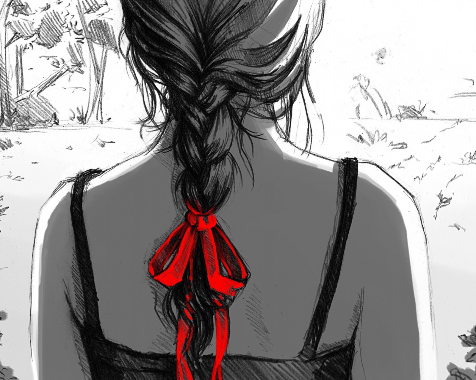 Обои Sketch Of Girl With Braid 1600x1280