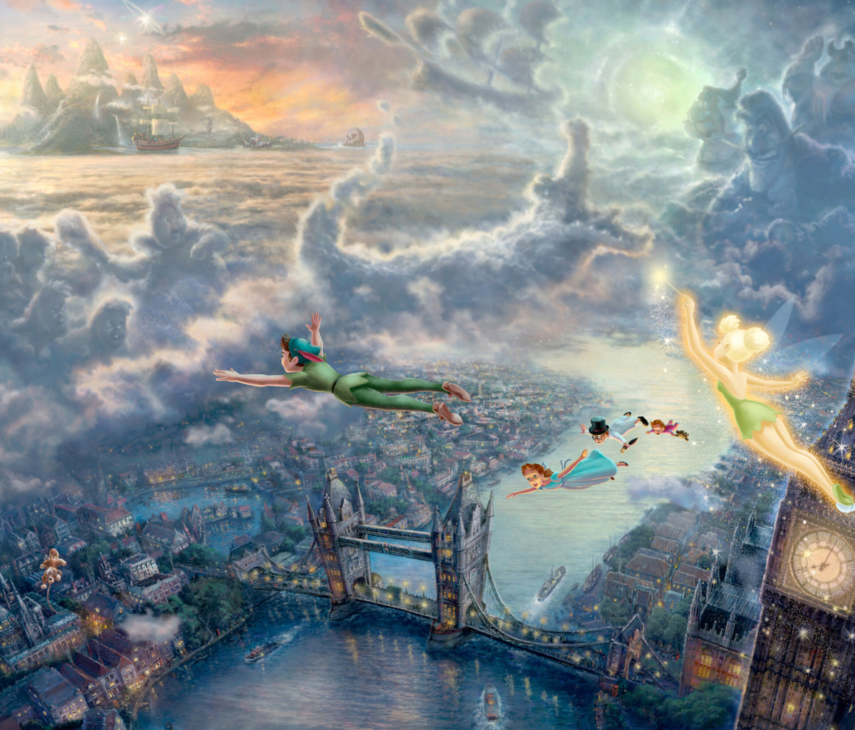 Das Thomas Kinkade, Tinkerbell And Peter Pan Wallpaper 1200x1024