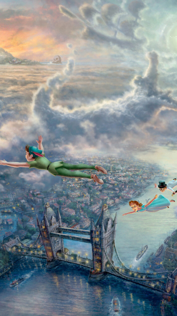 Fondo de pantalla Thomas Kinkade, Tinkerbell And Peter Pan 360x640