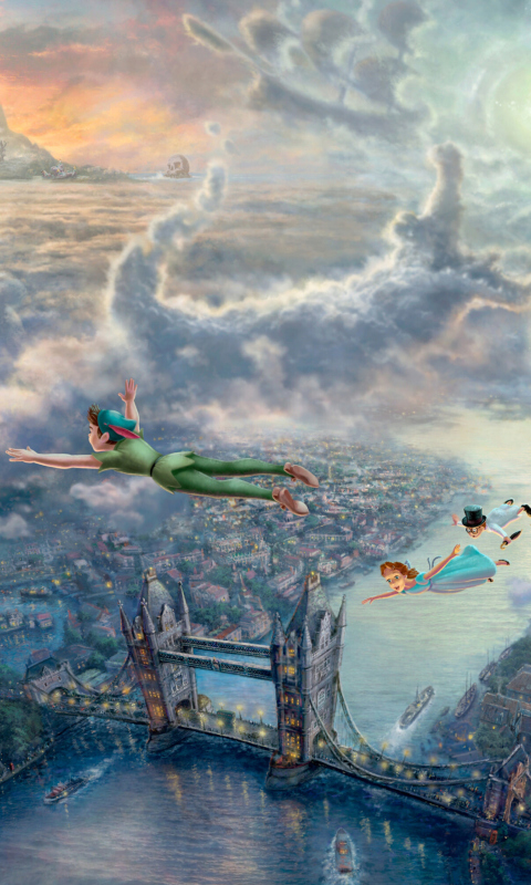 Sfondi Thomas Kinkade, Tinkerbell And Peter Pan 480x800
