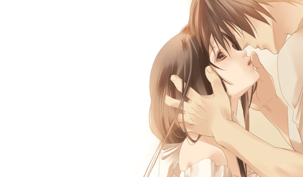 Fondo de pantalla Anime Couple Sweet Love Kiss 1024x600