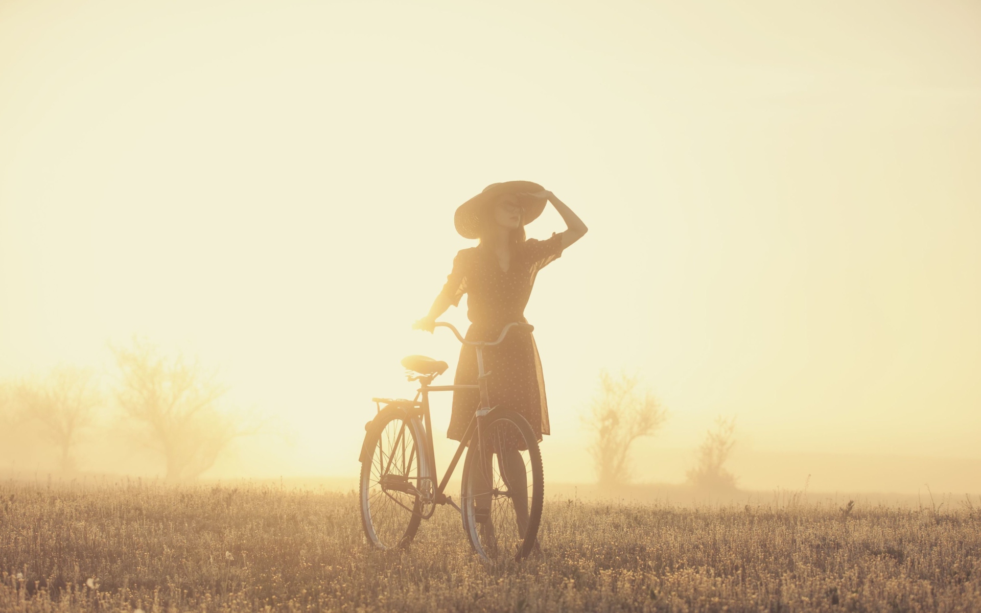 Das Girl And Bicycle On Misty Day Wallpaper 1920x1200