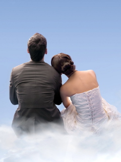 Fondo de pantalla Couple Sitting On Clouds 240x320