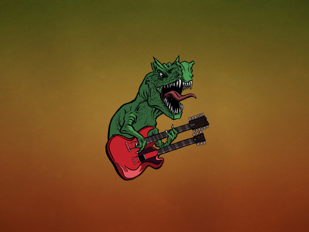 Обои Dinosaur And Guitar Illustration 1024x768