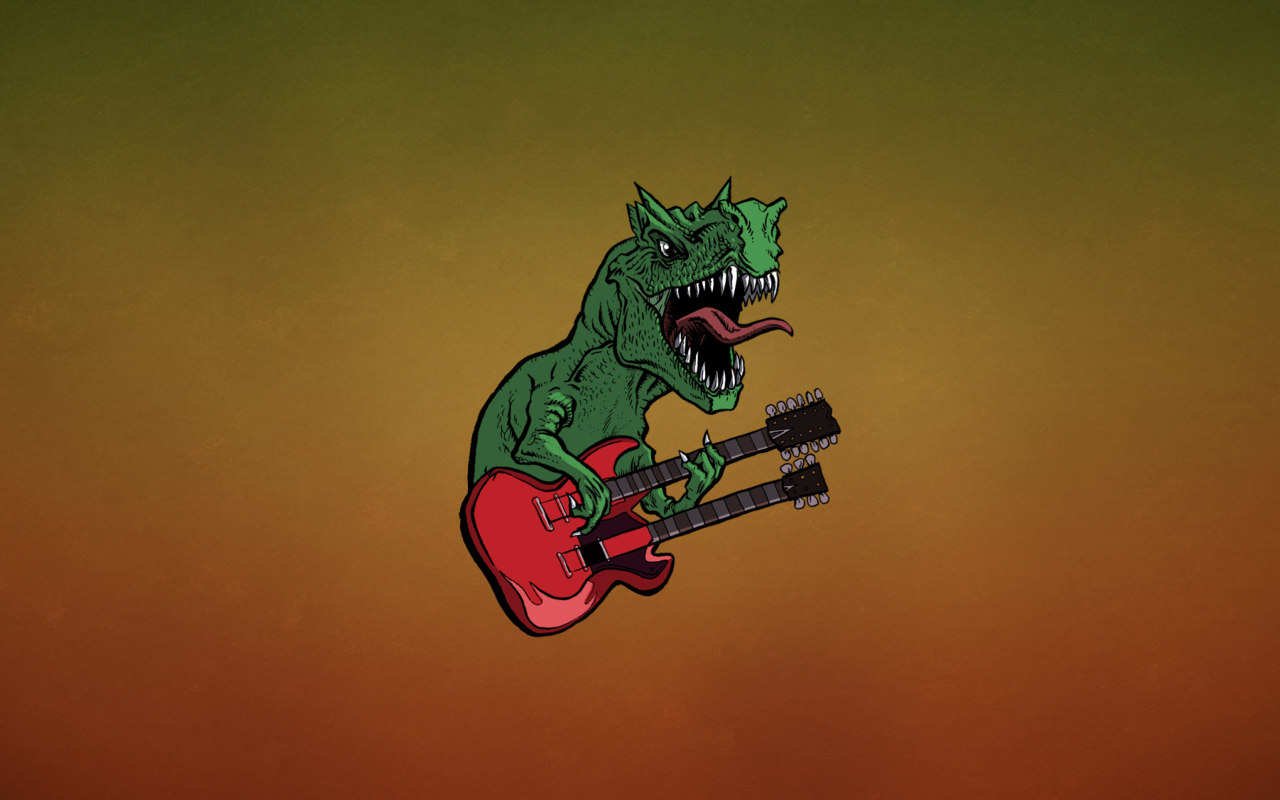 Обои Dinosaur And Guitar Illustration 1280x800