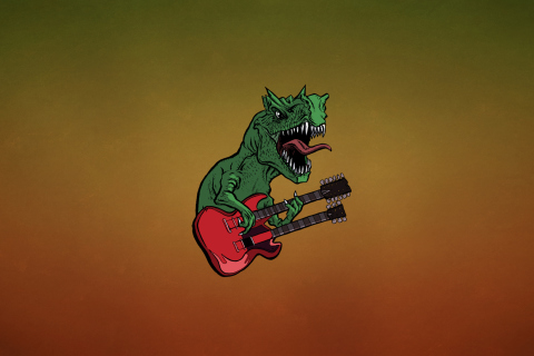 Das Dinosaur And Guitar Illustration Wallpaper 480x320