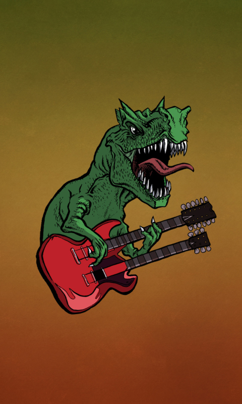 Dinosaur And Guitar Illustration wallpaper 480x800
