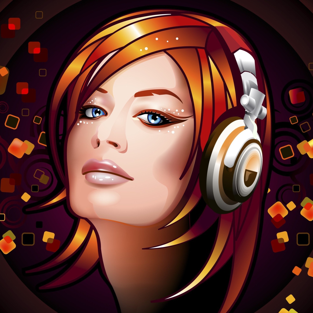 Das Headphones Girl Illustration Wallpaper 1024x1024