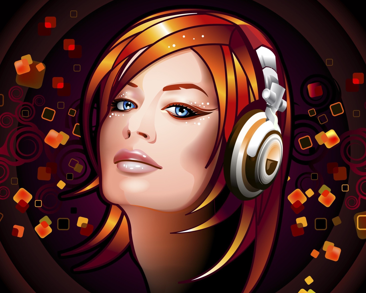 Das Headphones Girl Illustration Wallpaper 1280x1024