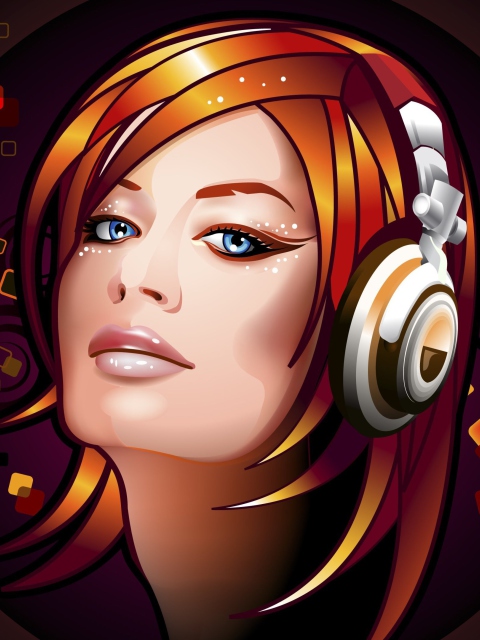 Обои Headphones Girl Illustration 480x640