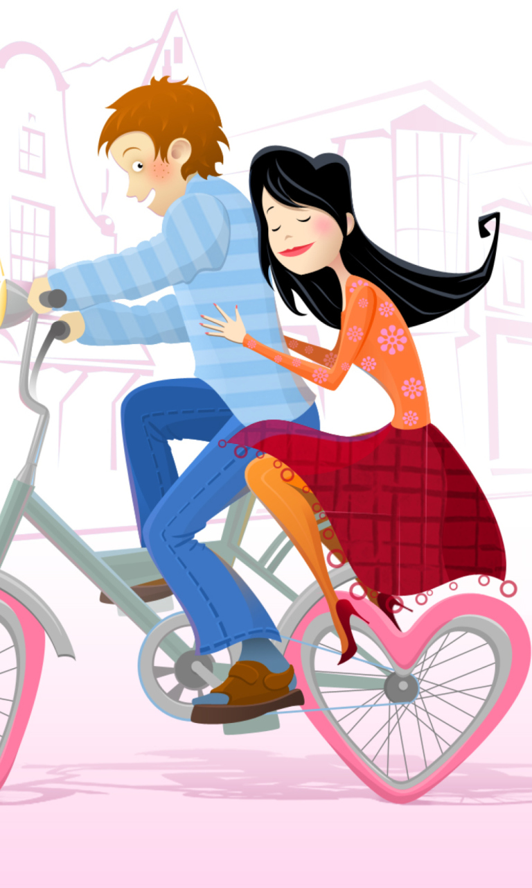 Das Couple On A Bicycle Wallpaper 768x1280